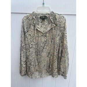 80 Park Womens Top Sheer Long Sleeve Tie Neck Petite XS Gold Vintage